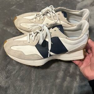 White and Navy new balance 327